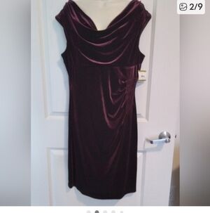 Anne Klein Rich Dark Wine Velvet Midi Dress